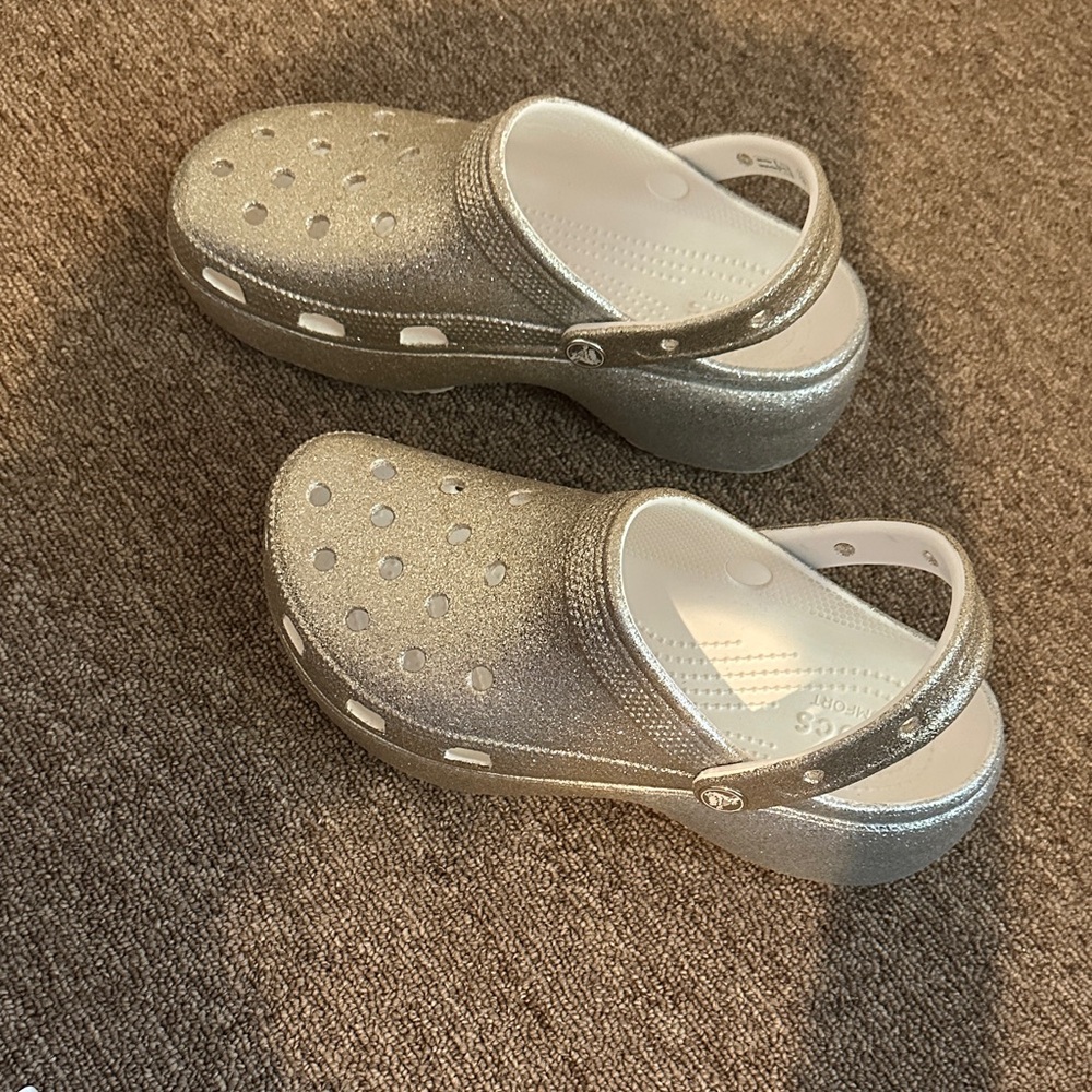 CROCS Women's Glittery Gold Mules